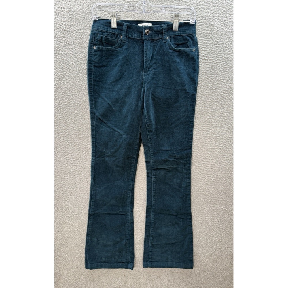 Kensie Jeans Pants Womens 2/26 Green Velour The Savannah High Rise Flare Stretch